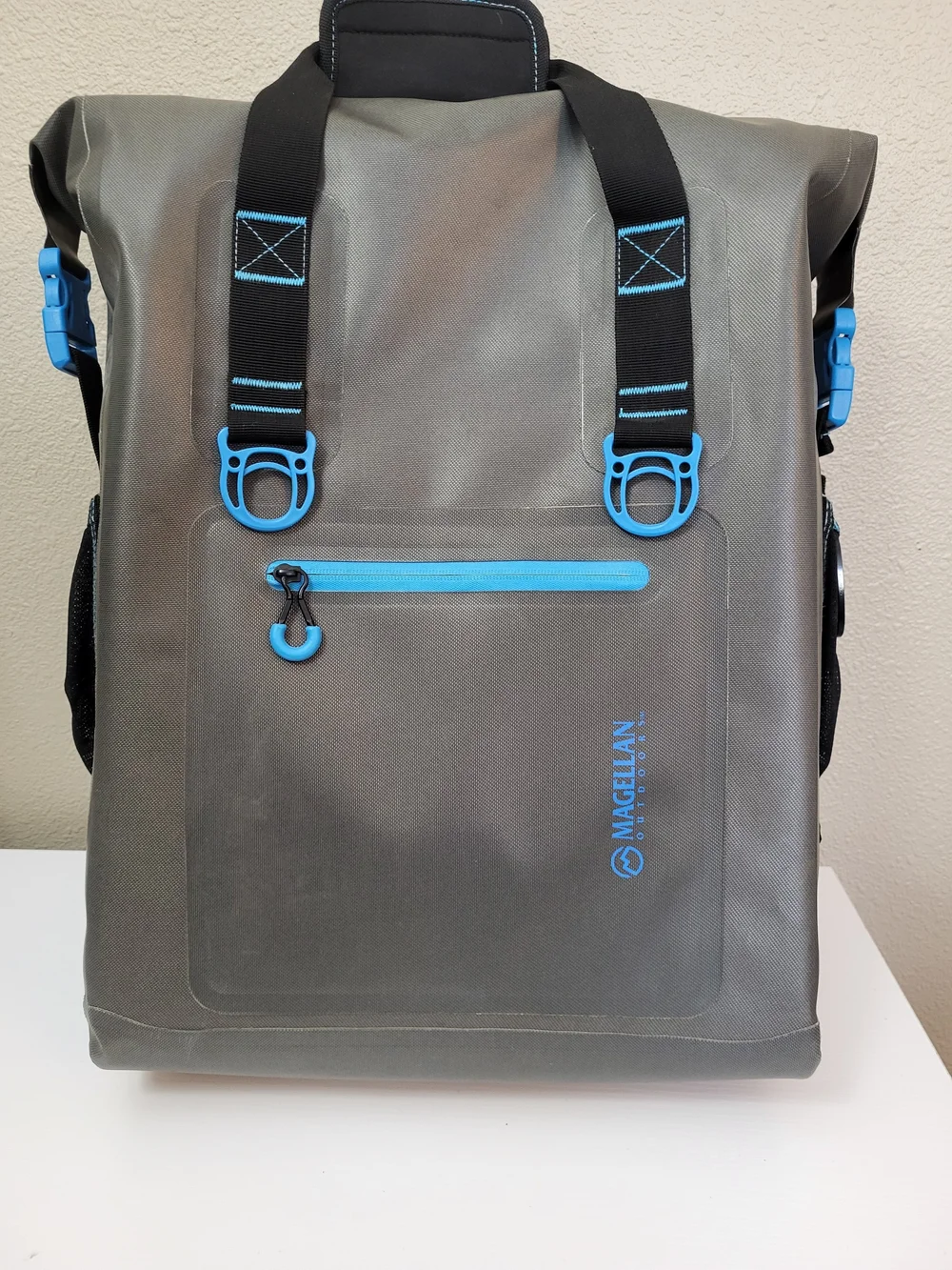 Magellan Outdoors Gray Waterproof Zip Top Backpack with Blue Accents